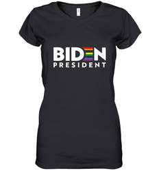 Joseph Biden For President T Shirt_ LGBT Gay Pride Rainbow Women's V-Neck T-Shirt