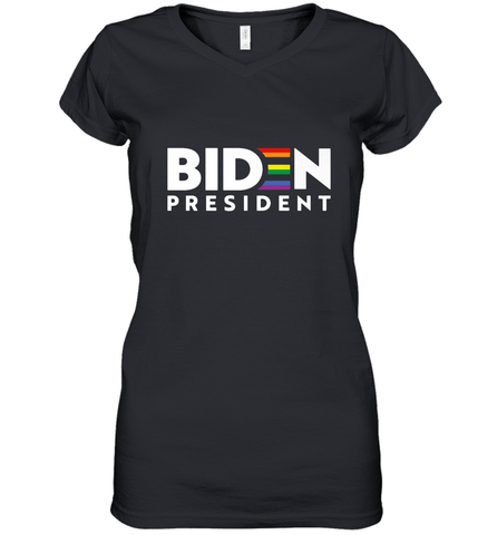 Joseph Biden For President T Shirt_ LGBT Gay Pride Rainbow Women's V-Neck T-Shirt Women's V-Neck T-Shirt / Black / S Women's V-Neck T-Shirt - HHHstores
