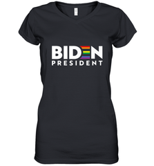 Joseph Biden For President T Shirt_ LGBT Gay Pride Rainbow Women's V-Neck T-Shirt Women's V-Neck T-Shirt - HHHstores