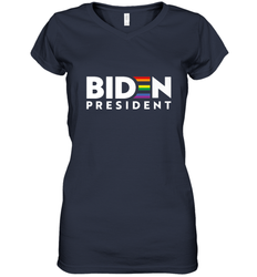 Joseph Biden For President T Shirt_ LGBT Gay Pride Rainbow Women's V-Neck T-Shirt