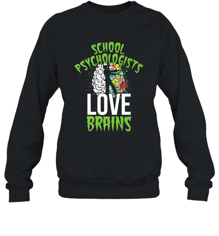 School Psychologists Love Brains Halloween Teacher Crewneck Sweatshirt Crewneck Sweatshirt / Black / S Crewneck Sweatshirt - HHHstores