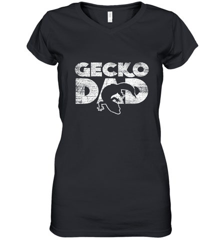 Vintage Gecko Dad  Animal Daddy Fathers Day Gecko Women's V-Neck T-Shirt Women's V-Neck T-Shirt / Black / S Women's V-Neck T-Shirt - HHHstores