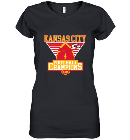 Kansas City Old School Football _ The City Of Champions LIV Women's V-Neck T-Shirt Women's V-Neck T-Shirt / Black / S Women's V-Neck T-Shirt - HHHstores