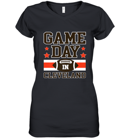 NFL Cleveland Game Day Football Home Team Colors Women's V-Neck T-Shirt Women's V-Neck T-Shirt / Black / S Women's V-Neck T-Shirt - HHHstores