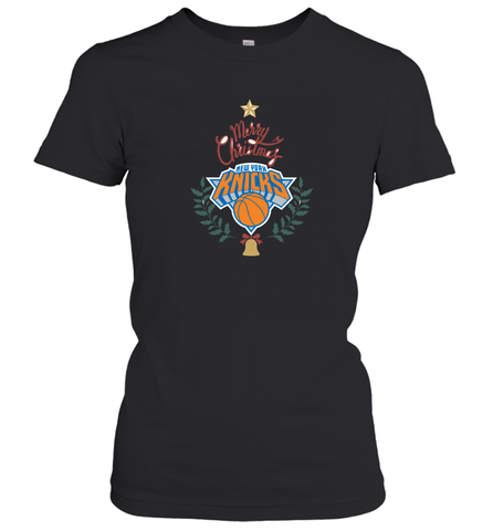 NBA New York Knicks Logo merry Christmas gilf Women's T-Shirt Women's T-Shirt / Black / S Women's T-Shirt - HHHstores