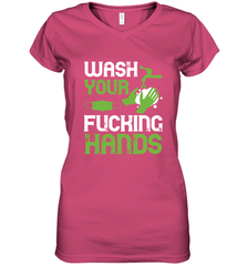 Wash your fucking hands01 01 Women's V-Neck T-Shirt Women's V-Neck T-Shirt - HHHstores