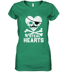 I Steal Hearts Valentine's Day Pirate Skull Art Graphics Women's V-Neck T-Shirt Women's V-Neck T-Shirt - HHHstores