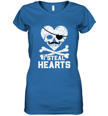 I Steal Hearts Valentine's Day Pirate Skull Art Graphics Women's V-Neck T-Shirt Women's V-Neck T-Shirt - HHHstores