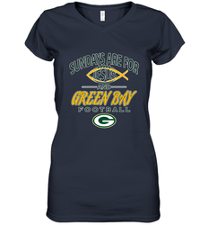 Sundays Are For Jesus and Green Bay Funny Christian Football 1 Women's V-Neck T-Shirt
