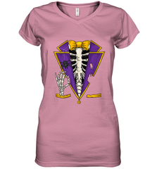 Skeleton Tuxedo Suit Halloween Costume Bones Women's V-Neck T-Shirt Women's V-Neck T-Shirt - HHHstores
