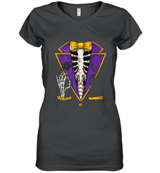 Skeleton Tuxedo Suit Halloween Costume Bones Women's V-Neck T-Shirt