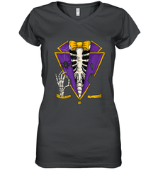 Skeleton Tuxedo Suit Halloween Costume Bones Women's V-Neck T-Shirt Women's V-Neck T-Shirt - HHHstores
