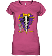 Skeleton Tuxedo Suit Halloween Costume Bones Women's V-Neck T-Shirt Women's V-Neck T-Shirt - HHHstores