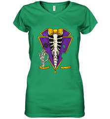 Skeleton Tuxedo Suit Halloween Costume Bones Women's V-Neck T-Shirt Women's V-Neck T-Shirt - HHHstores
