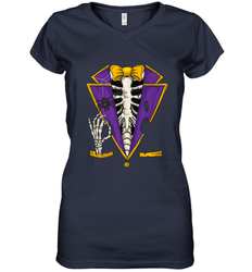 Skeleton Tuxedo Suit Halloween Costume Bones Women's V-Neck T-Shirt
