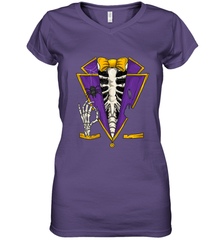 Skeleton Tuxedo Suit Halloween Costume Bones Women's V-Neck T-Shirt Women's V-Neck T-Shirt - HHHstores