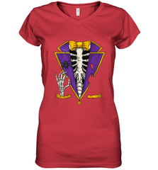 Skeleton Tuxedo Suit Halloween Costume Bones Women's V-Neck T-Shirt Women's V-Neck T-Shirt - HHHstores