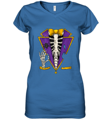 Skeleton Tuxedo Suit Halloween Costume Bones Women's V-Neck T-Shirt Women's V-Neck T-Shirt - HHHstores