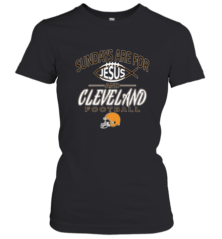 Sundays Are For Jesus and Cleveland Funny Christian Football Women's T-Shirt Women's T-Shirt / Black / XS Women's T-Shirt - HHHstores