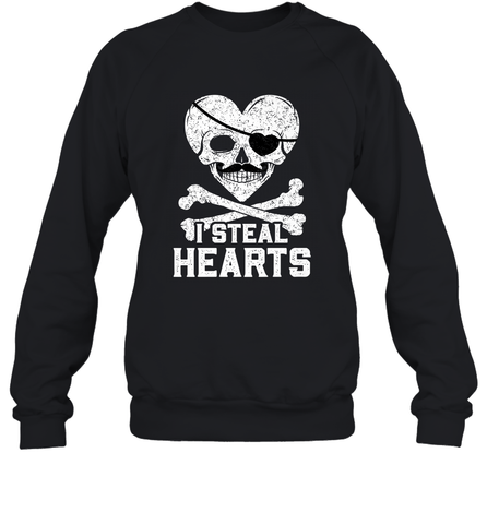I Steal Hearts Valentine's Day Pirate Skull Art Graphics Crewneck Sweatshirt Crewneck Sweatshirt / Black / S Crewneck Sweatshirt - HHHstores