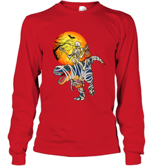 Skeleton Riding T Rex Funny Halloween Long Sleeve T-Shirt Long Sleeve T-Shirt - HHHstores