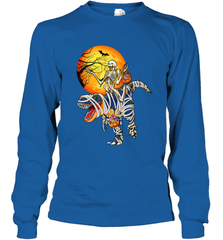 Skeleton Riding T Rex Funny Halloween Long Sleeve T-Shirt Long Sleeve T-Shirt - HHHstores
