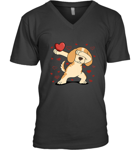 Dog Dabbing Heart For Valentine's Day Art Graphics Gift Men's V-Neck Men's V-Neck / Black / S Men's V-Neck - HHHstores
