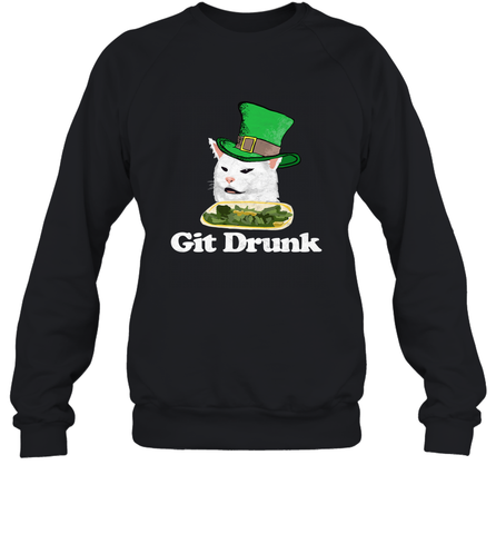 Git Drunk Funny Arguing Cat Meme St Patricks Day Crewneck Sweatshirt Crewneck Sweatshirt / Black / S Crewneck Sweatshirt - HHHstores