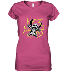 Disney Stitch Skeleton Halloween Women's V-Neck T-Shirt Women's V-Neck T-Shirt - HHHstores