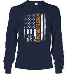 Wrestling Dad Tshirt American Flag 4th Of July Fathers Day Long Sleeve T-Shirt Long Sleeve T-Shirt - HHHstores