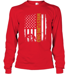 Wrestling Dad Tshirt American Flag 4th Of July Fathers Day Long Sleeve T-Shirt Long Sleeve T-Shirt - HHHstores