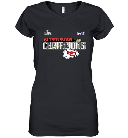 Youth Kansas City Chiefs NFL Pro Line by Fanatics Super Bowl LIV Champions Trophy Women's V-Neck T-Shirt Women's V-Neck T-Shirt / Black / S Women's V-Neck T-Shirt - HHHstores