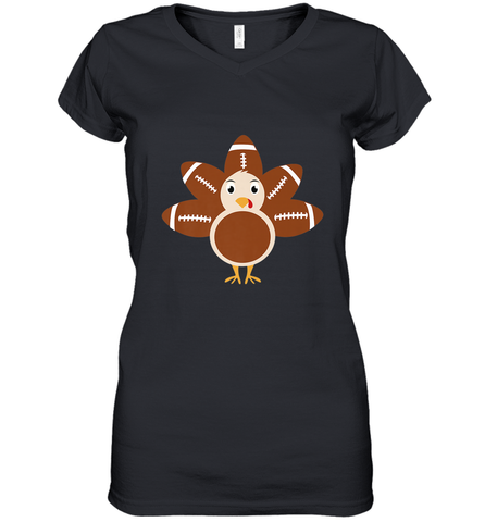 Funny Football Turkey Fall Thanksgiving Football Women's V-Neck T-Shirt Women's V-Neck T-Shirt / Black / S Women's V-Neck T-Shirt - HHHstores