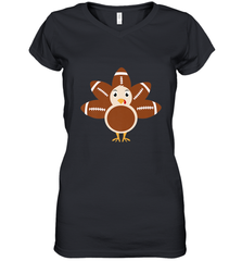 Funny Football Turkey Fall Thanksgiving Football Women's V-Neck T-Shirt Women's V-Neck T-Shirt - HHHstores
