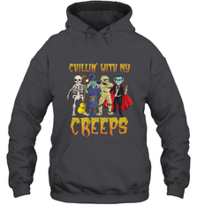 Chillin With My Creeps Vampire Halloween Skeleton Witch Hooded Sweatshirt Hooded Sweatshirt - HHHstores