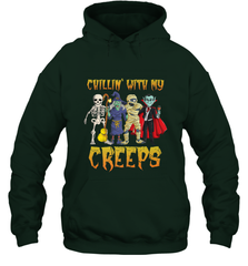 Chillin With My Creeps Vampire Halloween Skeleton Witch Hooded Sweatshirt Hooded Sweatshirt - HHHstores