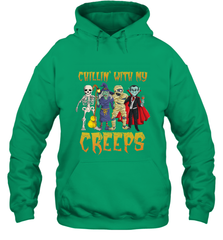 Chillin With My Creeps Vampire Halloween Skeleton Witch Hooded Sweatshirt Hooded Sweatshirt - HHHstores