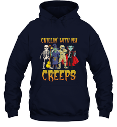 Chillin With My Creeps Vampire Halloween Skeleton Witch Hooded Sweatshirt