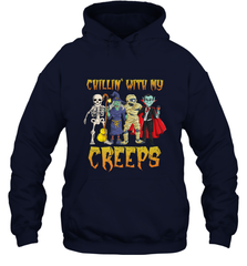 Chillin With My Creeps Vampire Halloween Skeleton Witch Hooded Sweatshirt Hooded Sweatshirt - HHHstores