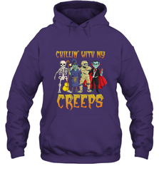 Chillin With My Creeps Vampire Halloween Skeleton Witch Hooded Sweatshirt Hooded Sweatshirt - HHHstores