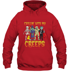 Chillin With My Creeps Vampire Halloween Skeleton Witch Hooded Sweatshirt Hooded Sweatshirt - HHHstores