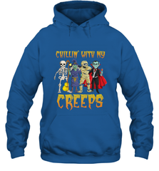 Chillin With My Creeps Vampire Halloween Skeleton Witch Hooded Sweatshirt Hooded Sweatshirt - HHHstores