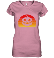 Retro Pumpkin Silhouette  Vintage Halloween Women's V-Neck T-Shirt Women's V-Neck T-Shirt - HHHstores