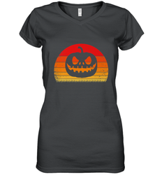 Retro Pumpkin Silhouette  Vintage Halloween Women's V-Neck T-Shirt