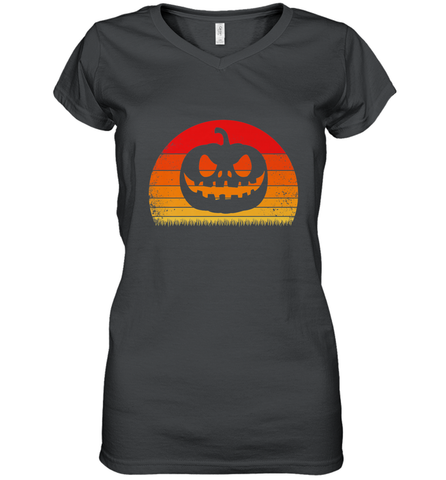 Retro Pumpkin Silhouette  Vintage Halloween Women's V-Neck T-Shirt Women's V-Neck T-Shirt / Black / S Women's V-Neck T-Shirt - HHHstores