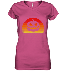Retro Pumpkin Silhouette  Vintage Halloween Women's V-Neck T-Shirt Women's V-Neck T-Shirt - HHHstores