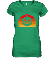 Retro Pumpkin Silhouette  Vintage Halloween Women's V-Neck T-Shirt Women's V-Neck T-Shirt - HHHstores