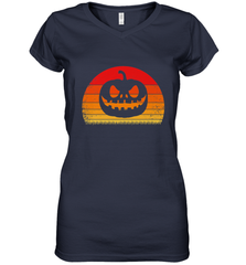 Retro Pumpkin Silhouette  Vintage Halloween Women's V-Neck T-Shirt Women's V-Neck T-Shirt - HHHstores