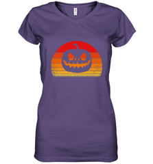 Retro Pumpkin Silhouette  Vintage Halloween Women's V-Neck T-Shirt Women's V-Neck T-Shirt - HHHstores