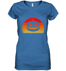 Retro Pumpkin Silhouette  Vintage Halloween Women's V-Neck T-Shirt Women's V-Neck T-Shirt - HHHstores